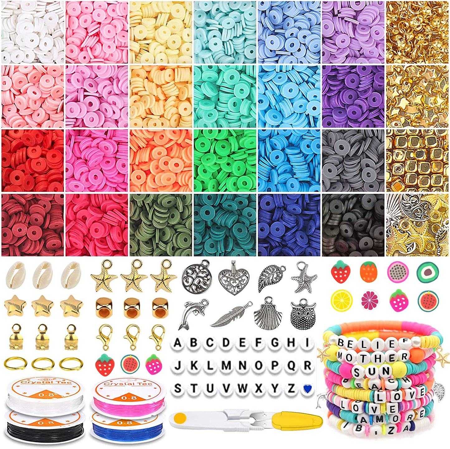 Flat Round Polymer Clay Beads Kits Jewelry DIY Making Clay Beaded Craft Supplies