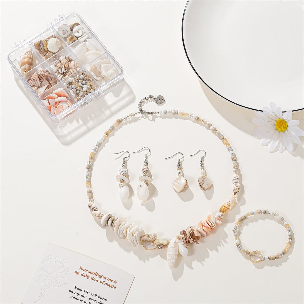 Natural Shell Pendant Kit DIY Charm Bracelet Necklace Earring Jewelry Making Set