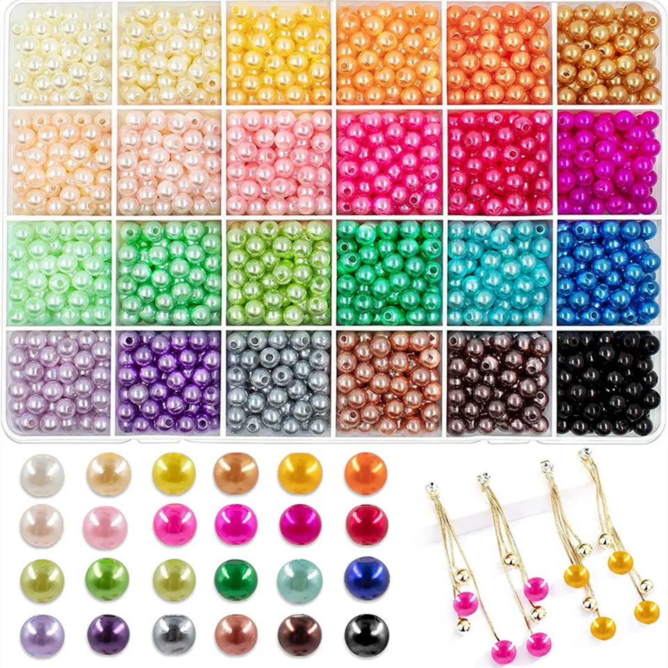 Colorful Acrylic Pearl Beads Kits GIrl DIY Artificial Pearl Jewelry Beaded Set