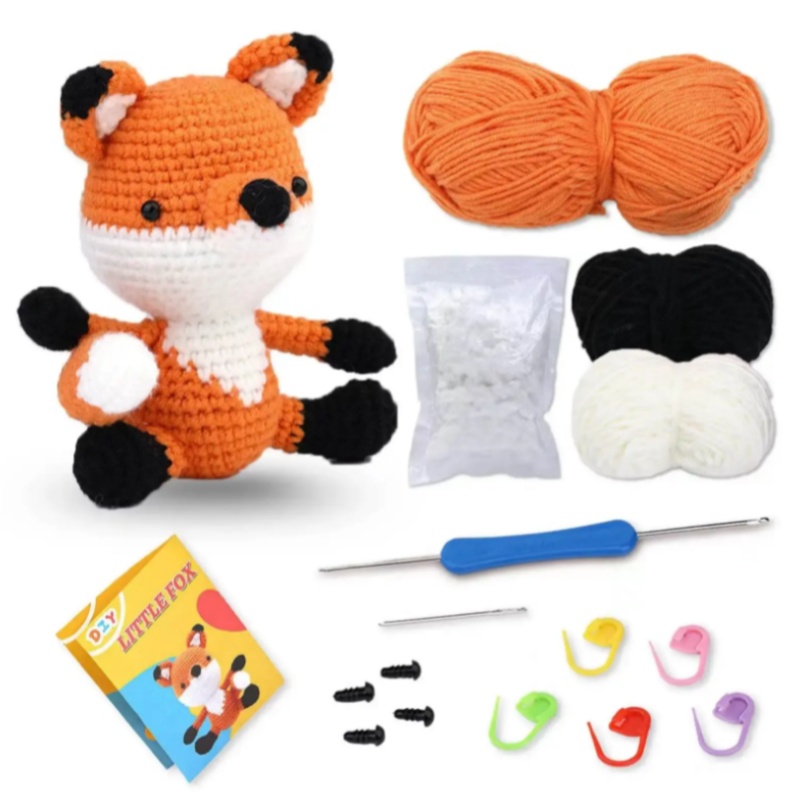 Beginner DIY Crochet Knit Kits Cartoon Fox Pendant Doll Material Accessories Set