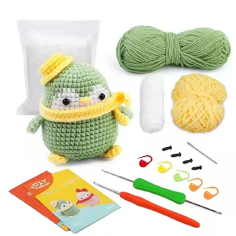 High Quality DIY Crochet Animal Kit for Beginners Exquisite Green Penguin Plush Material DIY Knitting Mini Size Customizable Wea