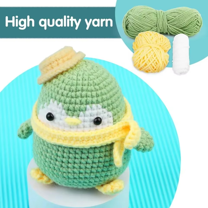 High Quality DIY Crochet Animal Kit for Beginners Exquisite Green Penguin Plush Material DIY Knitting Mini Size Customizable Wea