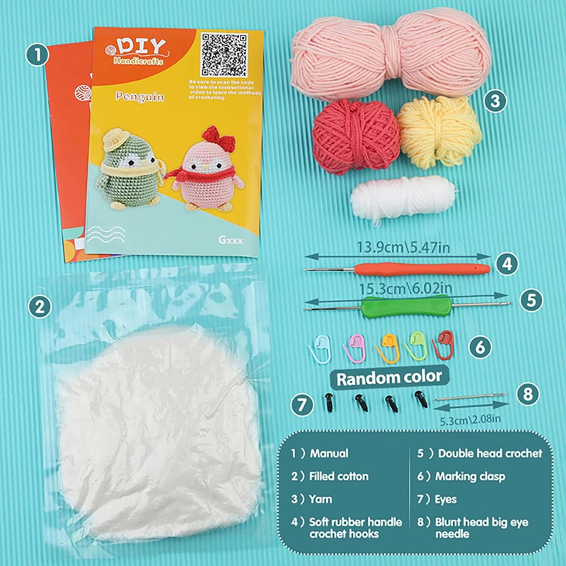 Crochet Animal Kit Includes Cotton Yarn and Hooks Polyester Fiber with Step-by-Step Video Instructions DIY Knitting Set