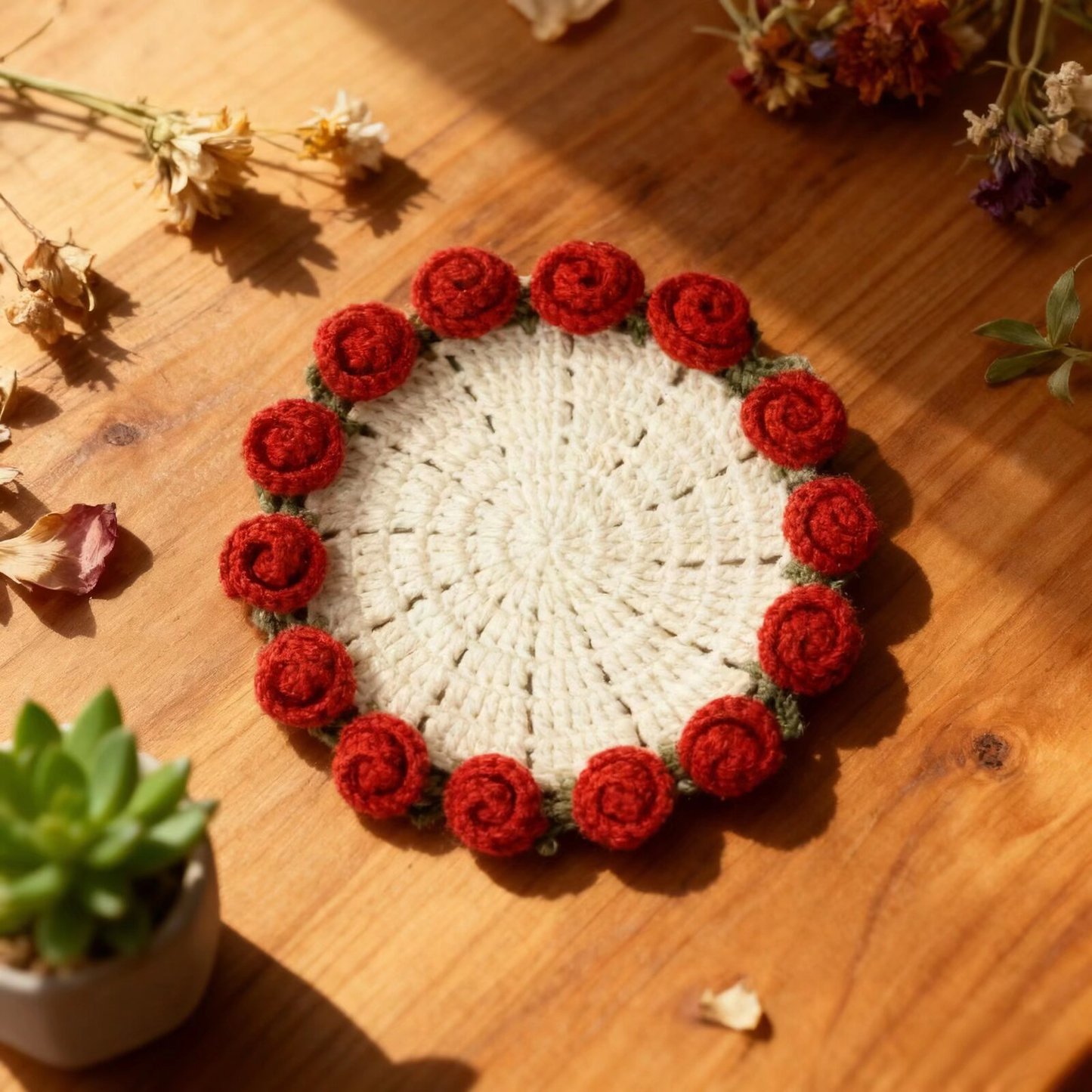 Crochet Rose Flower Coaster