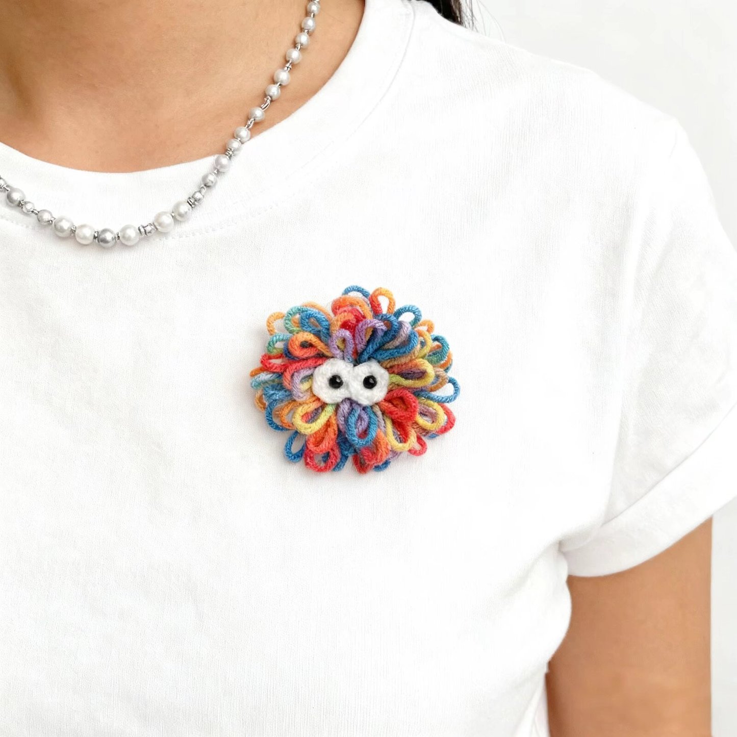 Rainbow Yarn Loop Brooch Pin