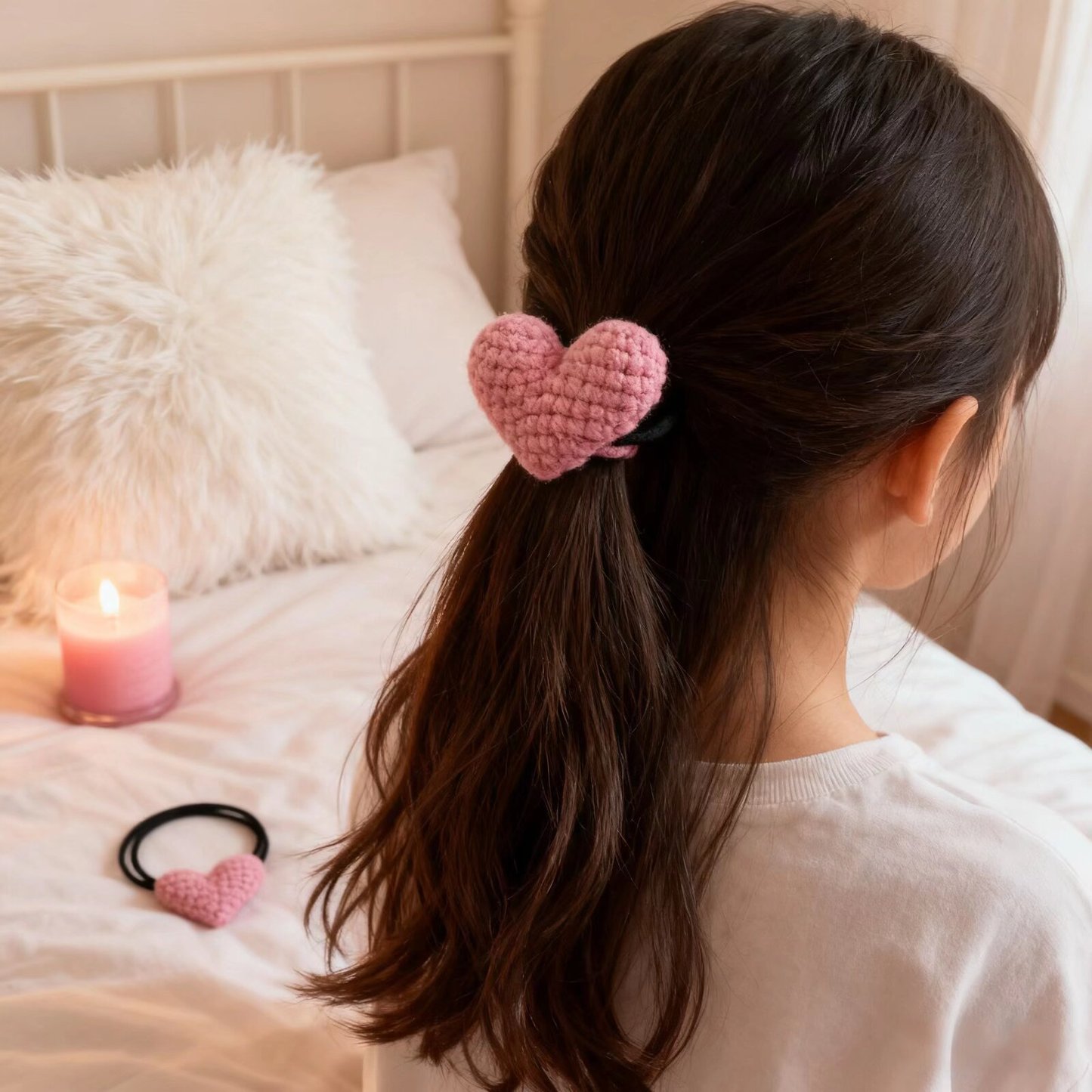 Crochet Heart Hair Tie