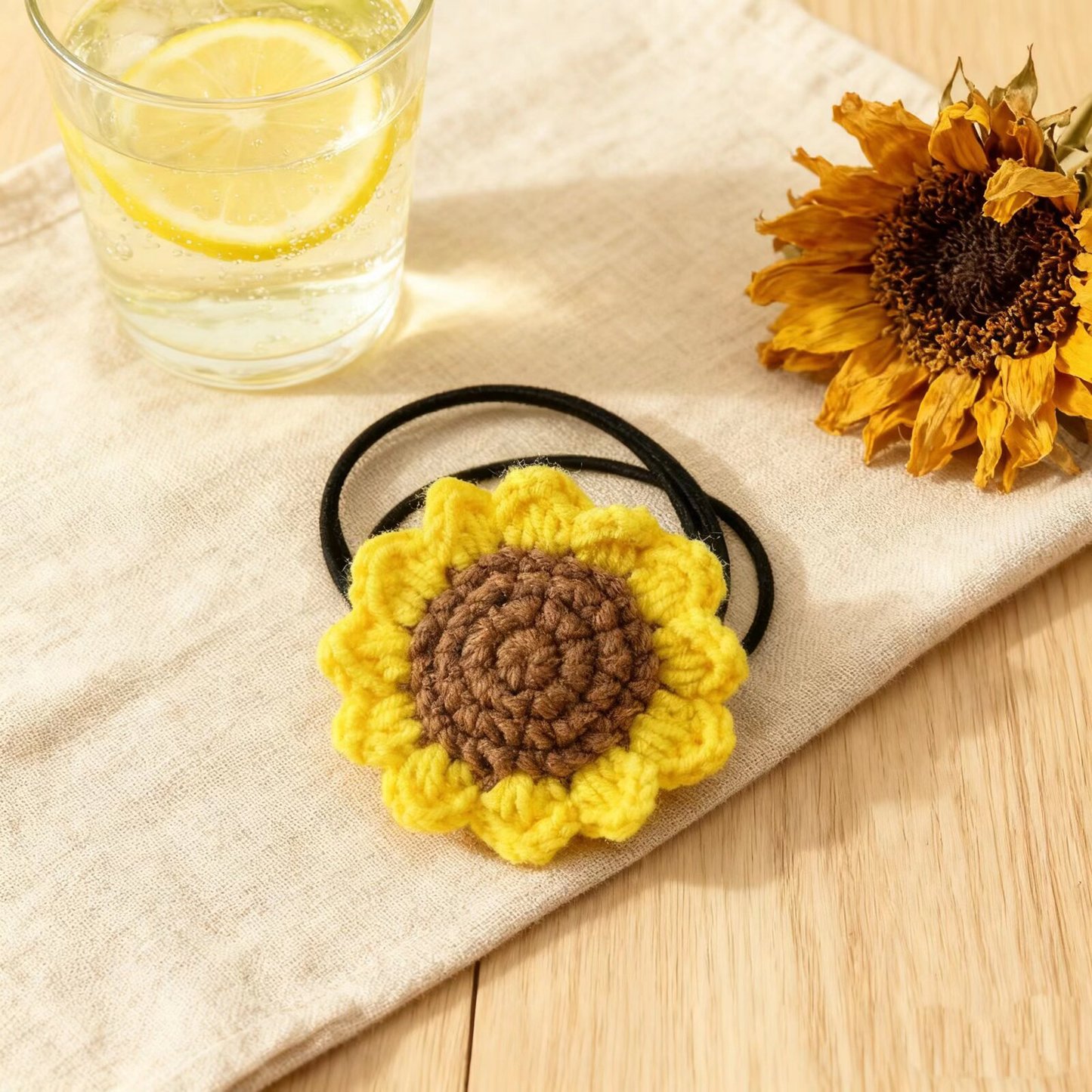 Crochet Sunflower Hair Tie