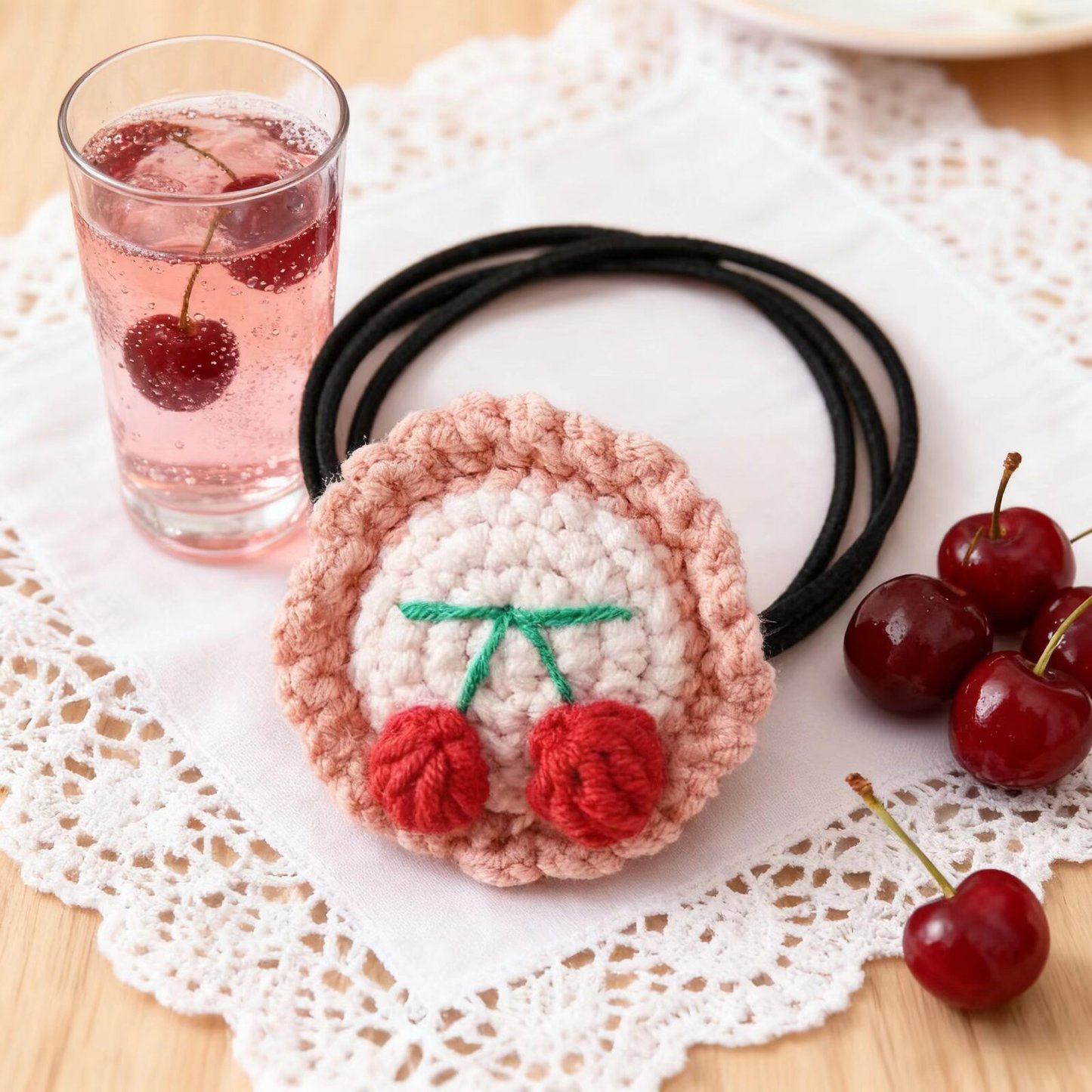 Crochet Cherry Hair Tie