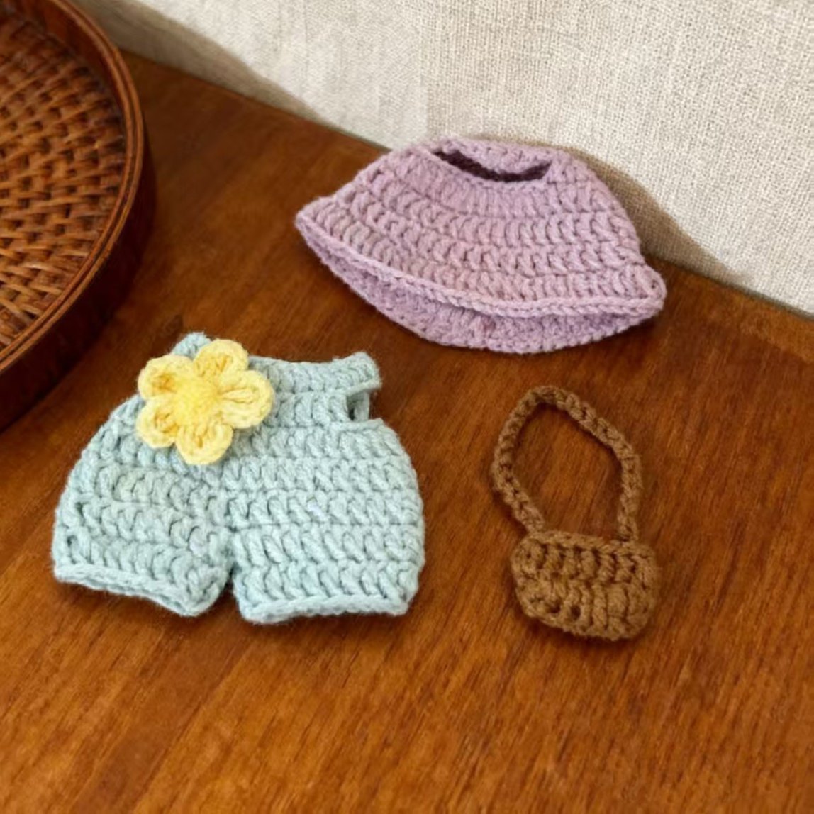 Crochet Doll Outfit Hat Shorts Bag
