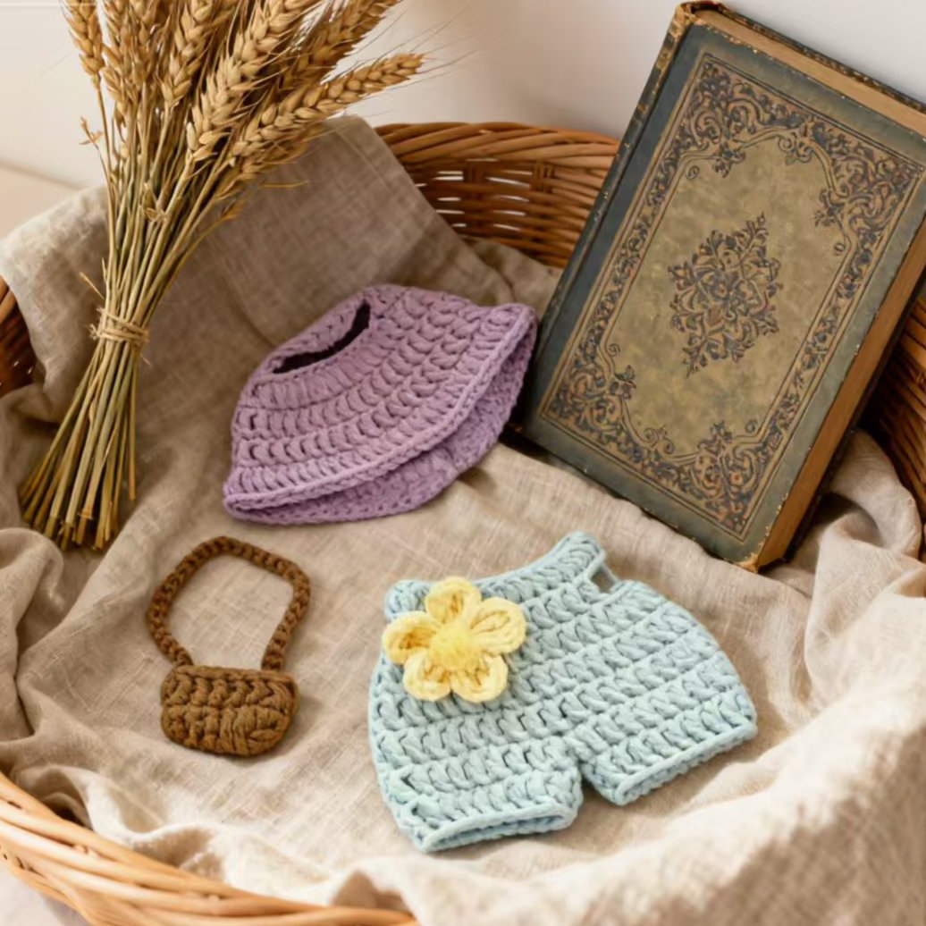 Crochet Doll Outfit Hat Shorts Bag