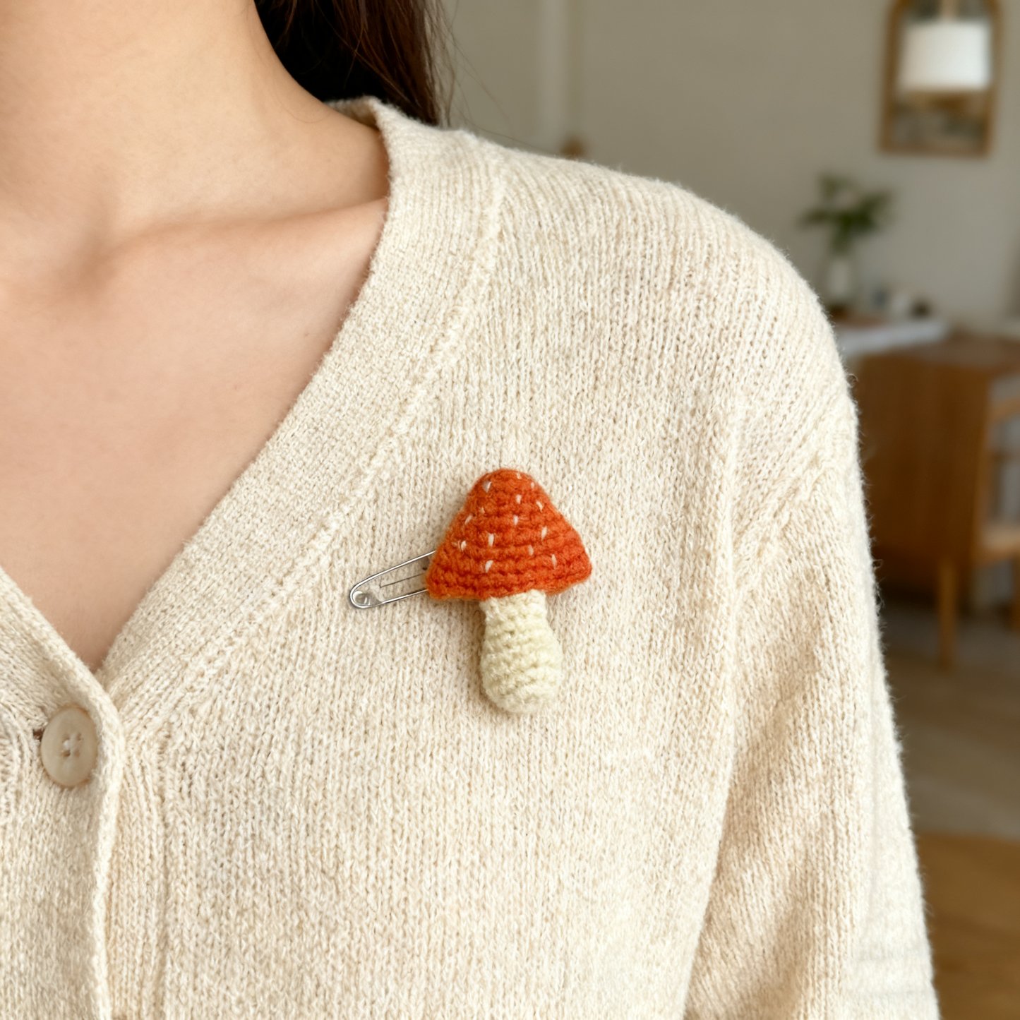 Crochet Mushroom Brooch Jewelry