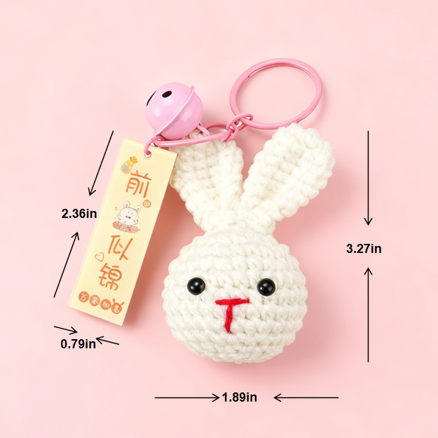 Crochet Bunny Keychain with Bell Charm
