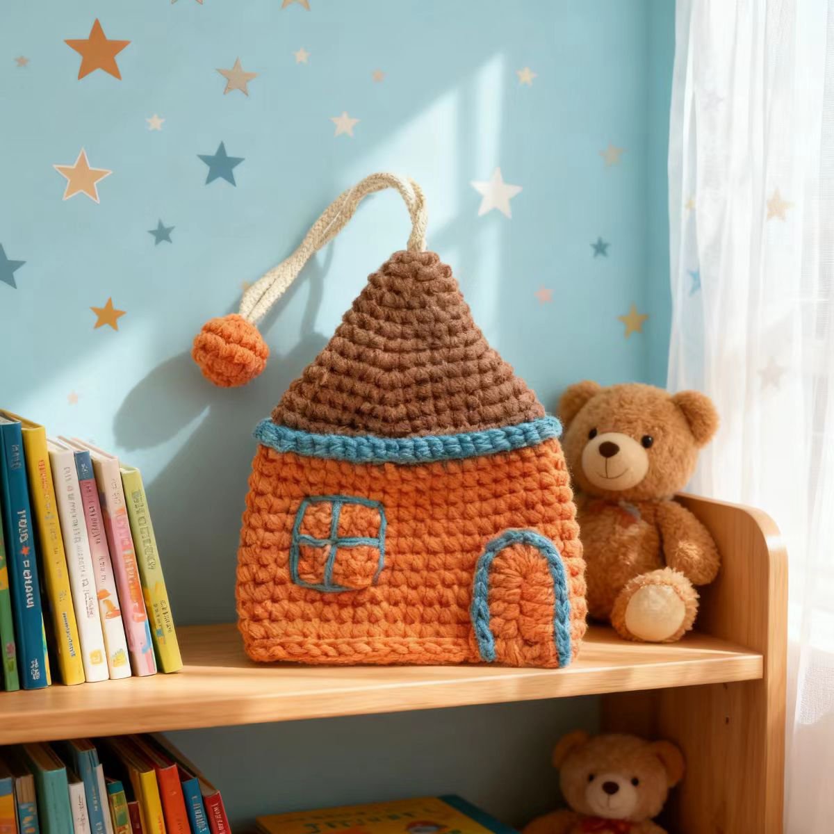 Crochet Cottage House Keychain Charm