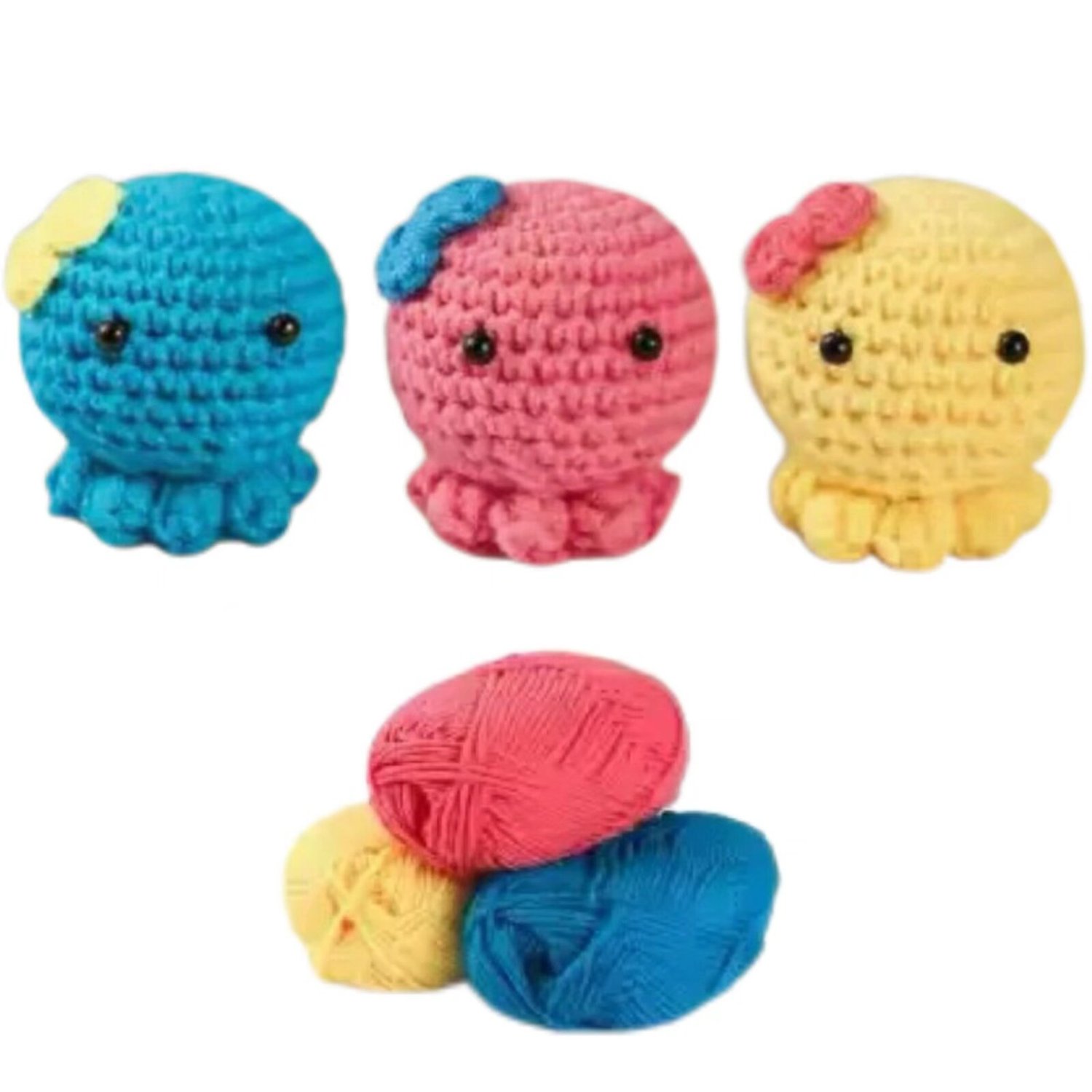 3-Color Octopus Animal Crochet Kit DIY Amigurumi Plush Set with Yarn Handmade Keychain Gift for Easy Crochet Craft Project