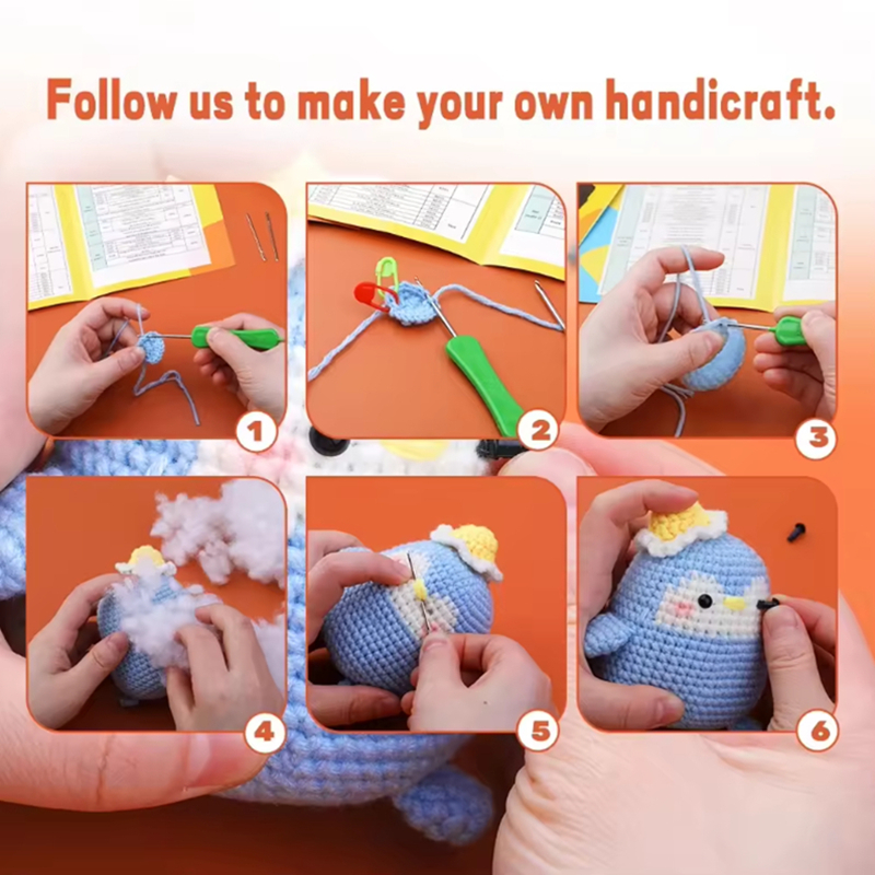 Crochet Pendant Kits Beginners DIY Knit Needles Penguins and hedgehogs Doll Set