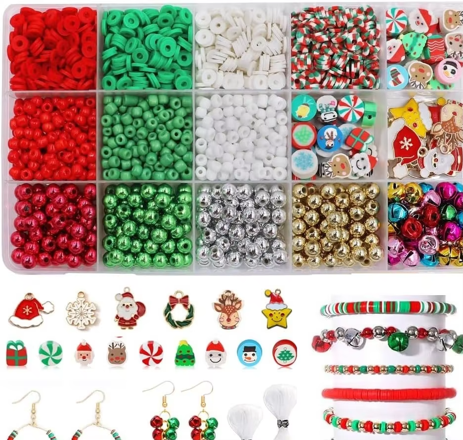 Christmas Polymer Clay Beads DIY Jewelry Make Kit Colored Charm Letter Beads Set