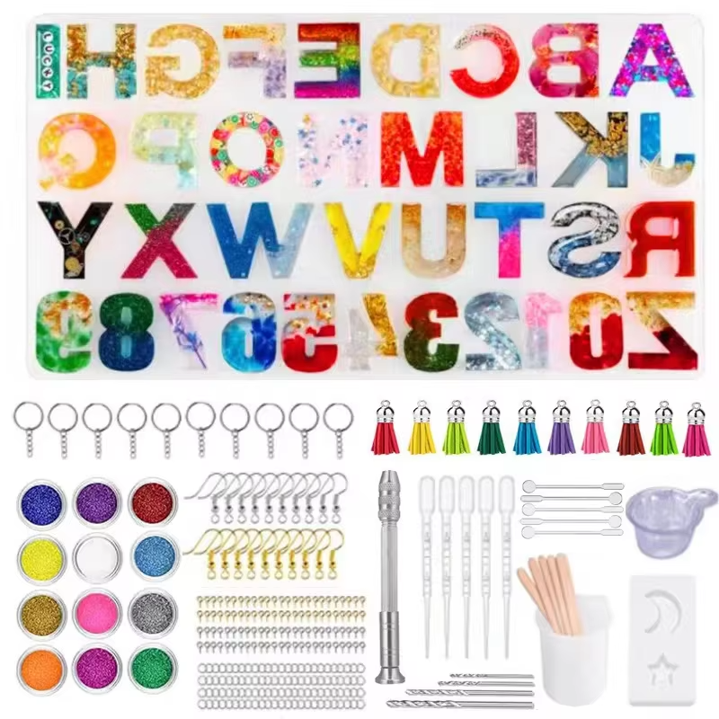 Epoxy Resin Alphabet Jewelry Making Kits Beginners Making DIY Casting Molds Set