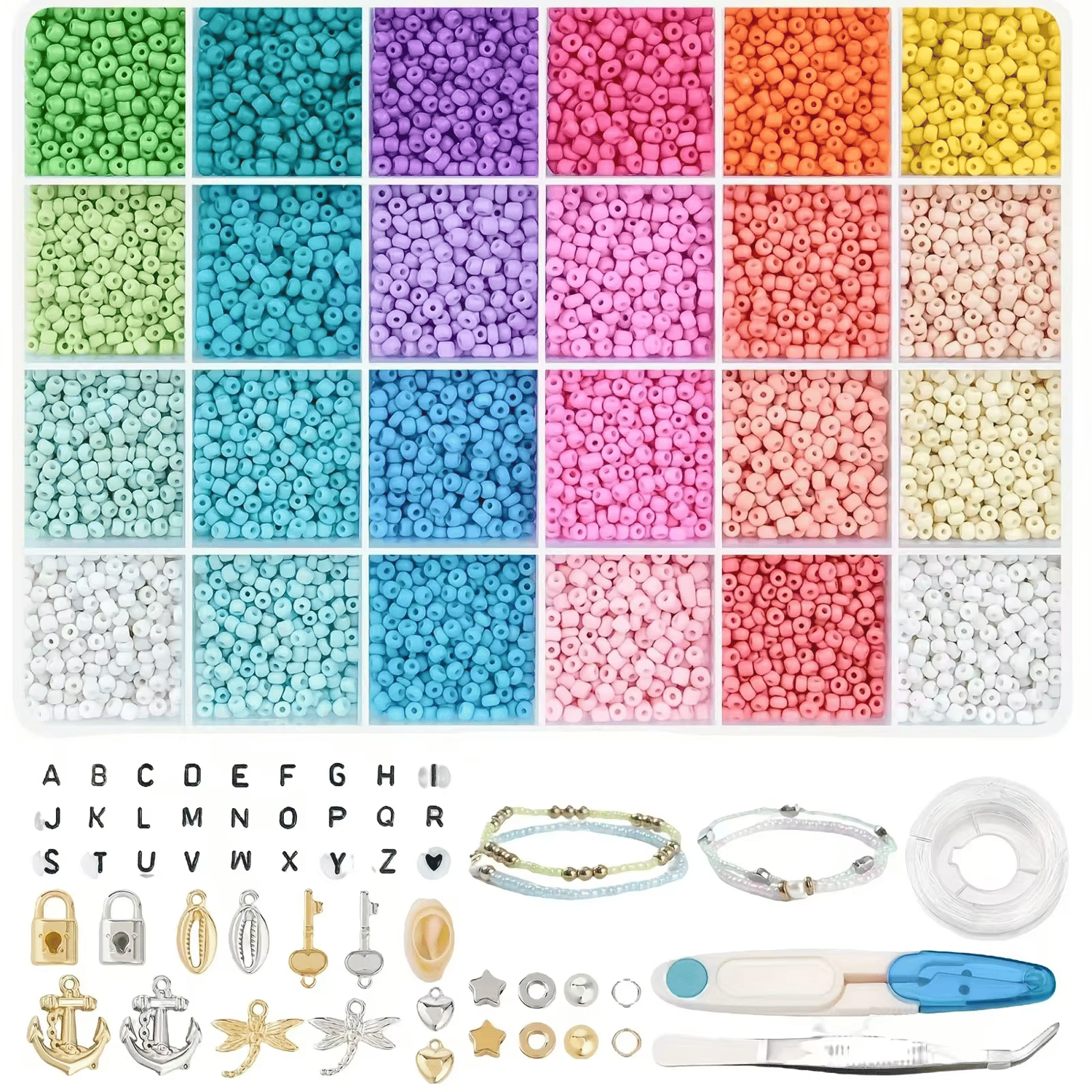 Rainbow Color Tiny Glass Beads Set for Kids Make Friendship Bracelet Accessories