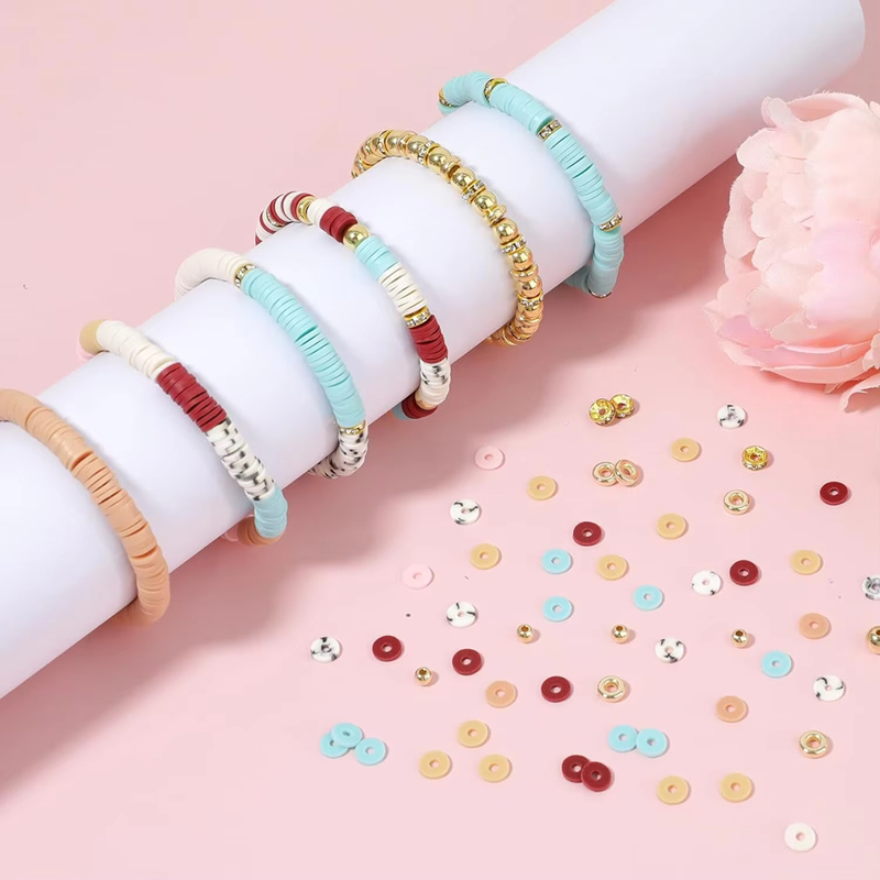 Clay Beads with Golden Beads Kit DIY Jewelry Making Girl Friendship Bracelet Set