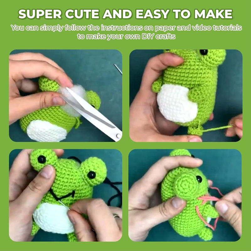 Crochet Starter Kits Mini Plush Doll Set Includes Penguin Frog Owl Material Bag