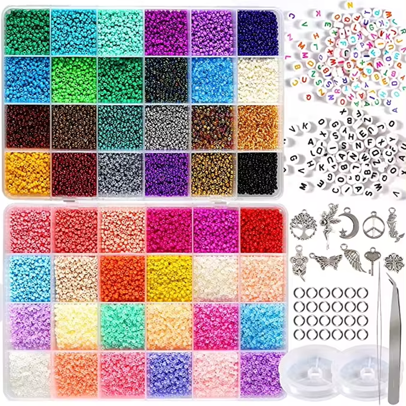 Factory Wholesale 24 Color Glass Candy Color Seed Beads Set DIY Jewelry Making