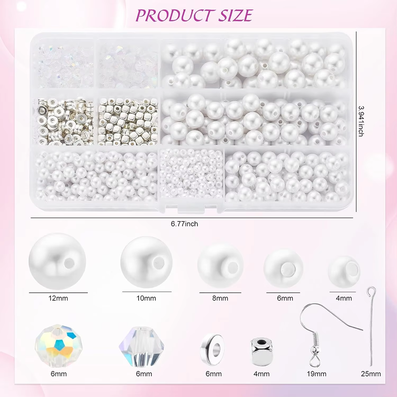 980pcs Acrylic Pearl Beads Jewelry Making Kits for Bracelets Necklaces Earrings