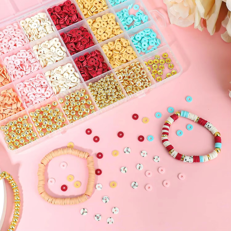 Clay Beads with Golden Beads Kit DIY Jewelry Making Girl Friendship Bracelet Set