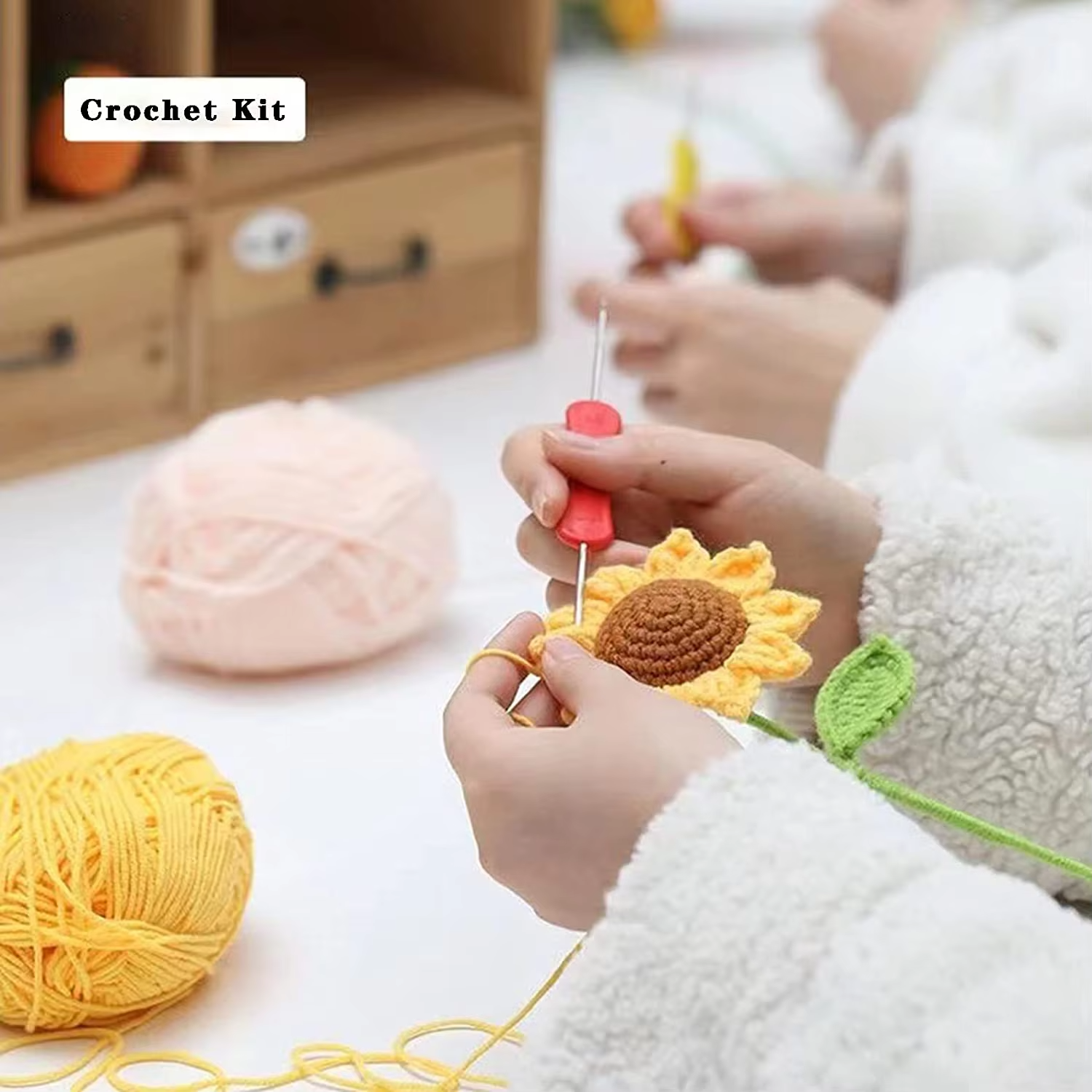 Crochet Flower Shaped Bonsai DIY Material Bag Starter DIY Doll Design Making Set