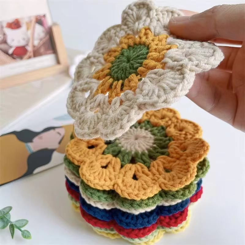 Yarn Woven Coaster Three Colors of DIY Crochet Drink Cup Pad for Home Decoration