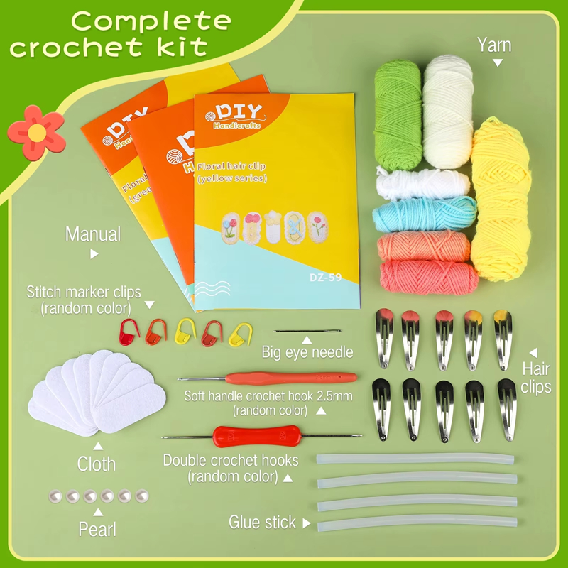 New DIY Crochet Hairpin Set for Beginner Wool Yarn Handwork Knitting Sweet Style Hair Clips Weaving Kit