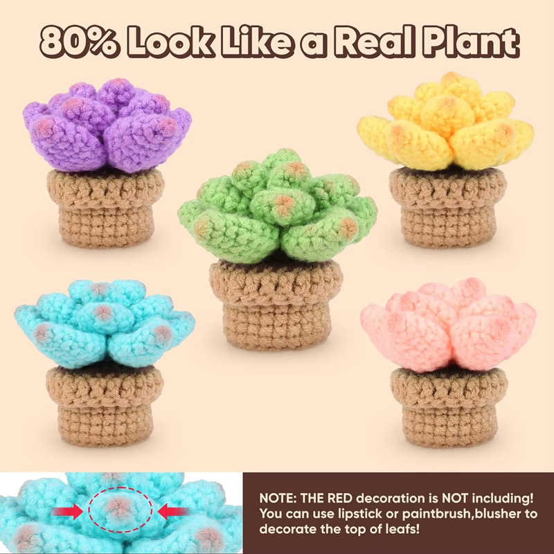 High Quality Crochet Kit for Beginners DIY Knitting 5-Pcs Succulents Includes Starter Making Tutorial Exquisite Hand Weaving Set