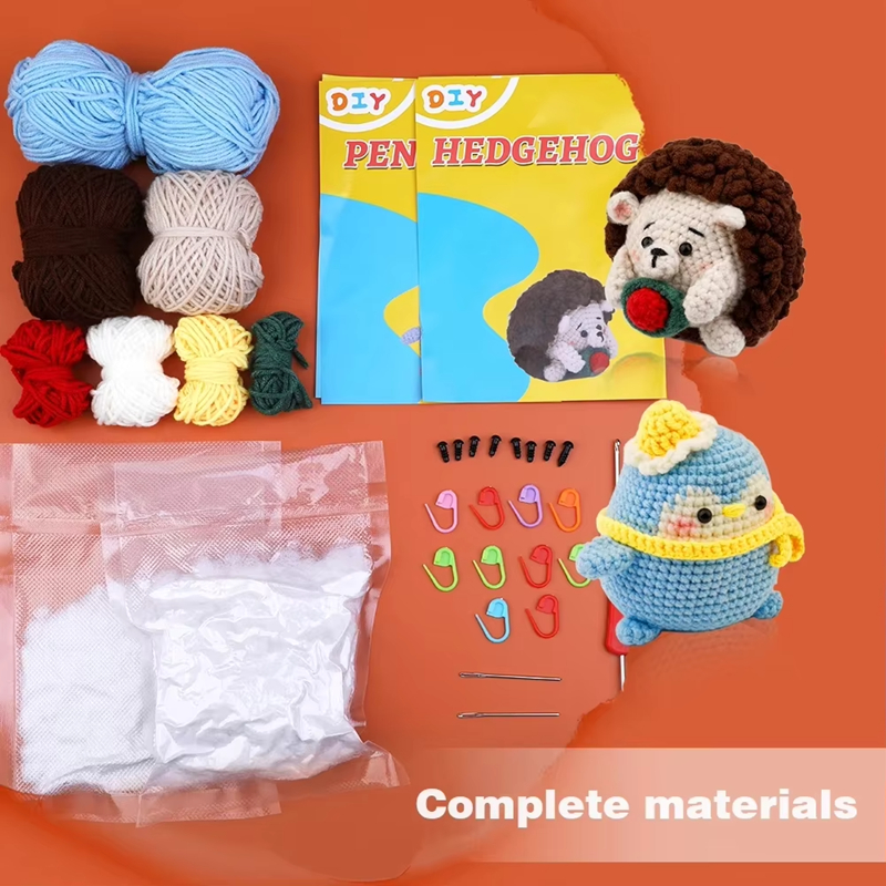 Crochet Penguins and hedgehogs Doll Pendant Kits Beginners DIY Knit Material Bag