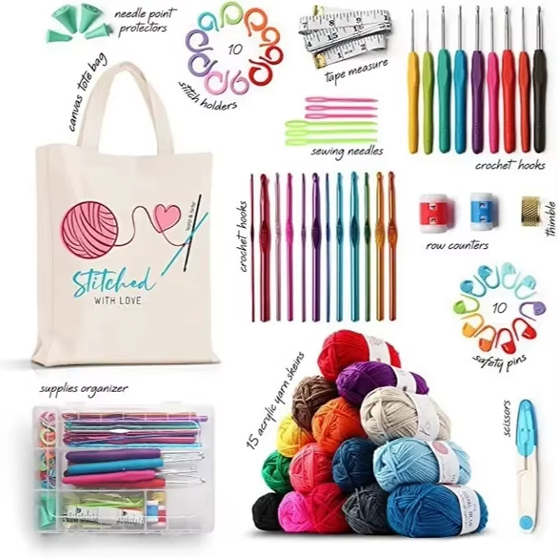 Crochet Craft Supplies With Hook Yarn Knit Needles Sewing Tool Material Pack Set