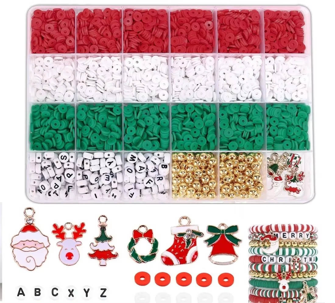 Christmas Polymer Clay Beads DIY Jewelry Make Kit Colored Charm Letter Beads Set