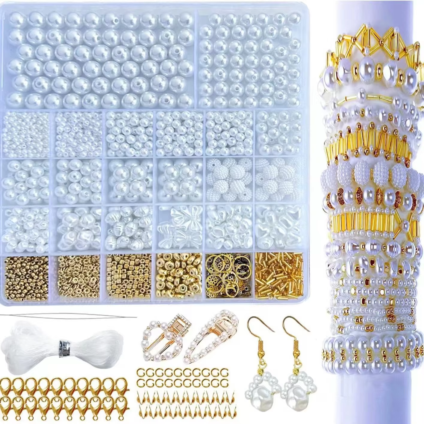 Imitation Irregular Pearls with Gold Color Spacer Beads DIY Bracelet Making Kit