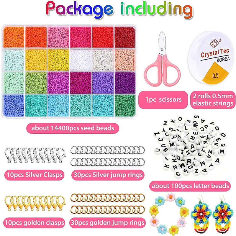 12000 pcs Glass Seed Beads DIY Material Bracelets Beads Girl Jewelry Making Kits