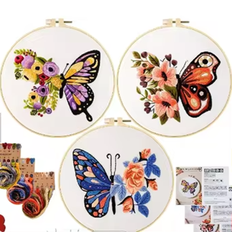 Flower Shaped Pattern DIY Embroidery Kits Hollowed Fabric DIY Craft Sewing Set