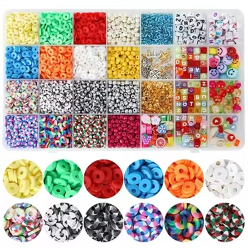 Flat Round Acrylic Clay Beads DIY Jewelry Making Kits Mix of Vibrant Colors Set