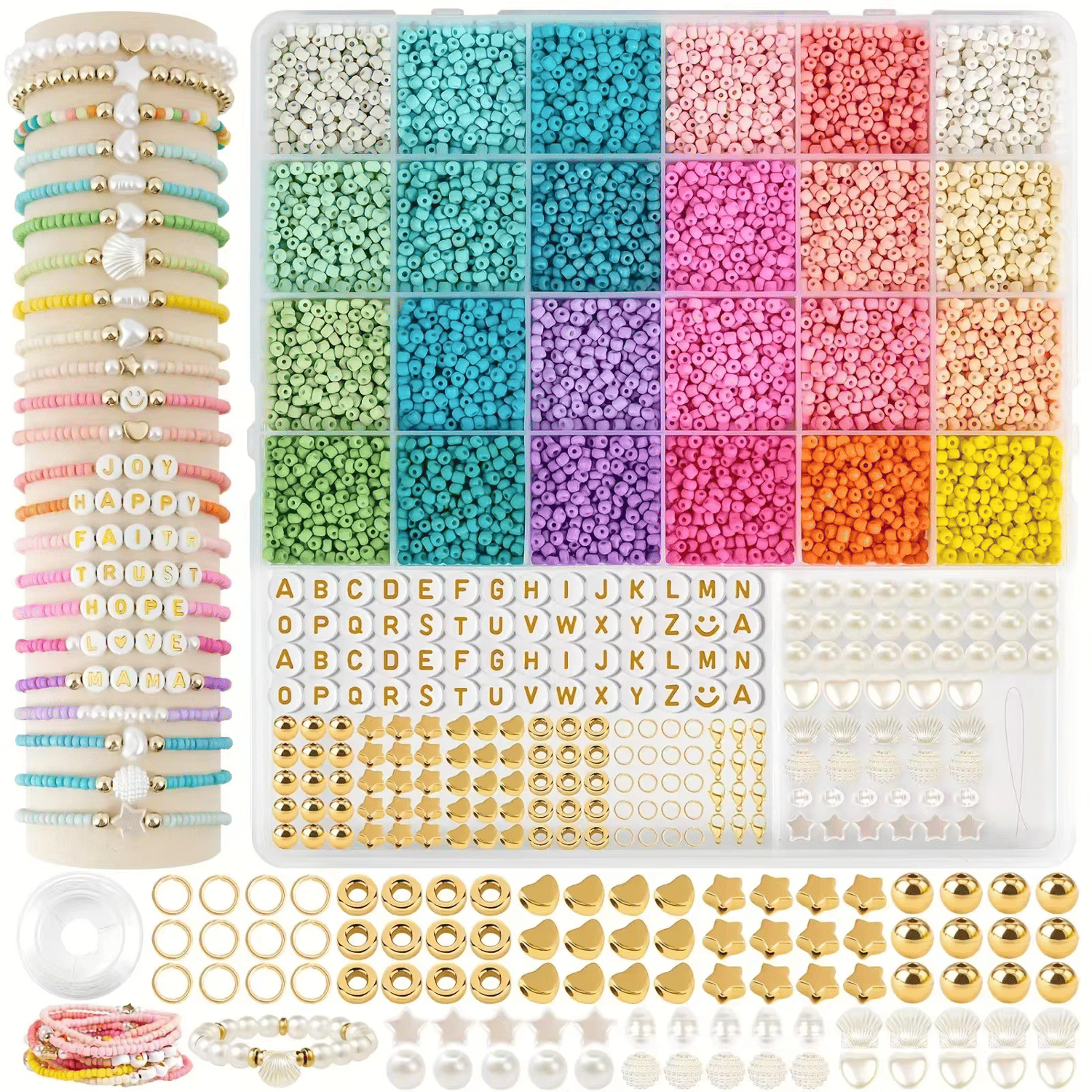 Rainbow Color Tiny Glass Beads Set for Kids Make Friendship Bracelet Accessories