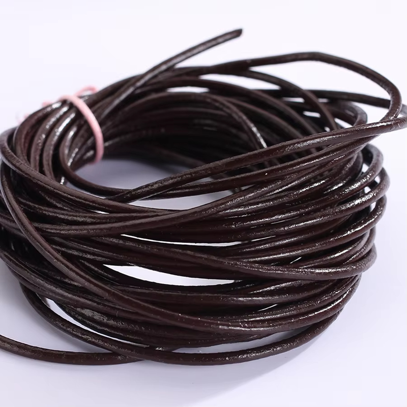 Round leather cord Solid 2 mm Natural Genuine Real Leather Cord Braiding String Natural leather supplier