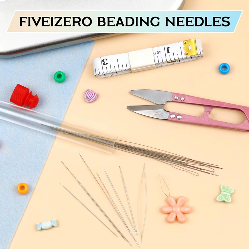 21 pieces of metal beading needles set with tube box packing big eye beading needles with scissors and measure tape for DIY tool