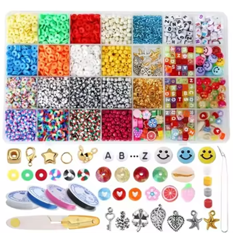 Flat Round Acrylic Clay Beads DIY Jewelry Making Kits Mix of Vibrant Colors Set