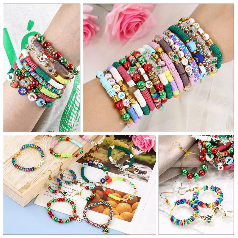 Colorful Flat Round Polymer Clay Beads Jewelry Diy Clay Bead Bracelet Making Kit