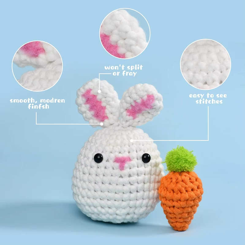 Stuffed Animal Knitting Sets DIY Rabbit & Carrot Plush Keychain Pendant Kits