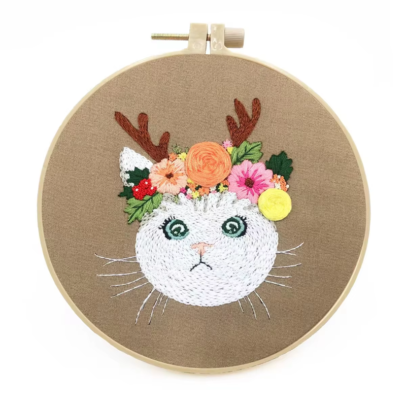 Unisex 3D Embroidery Cat Beginners New Design DIY Making Fabric Material Bag