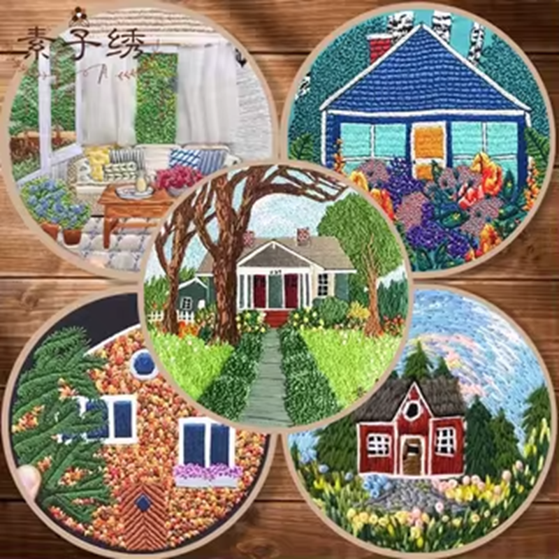 Handmade Creative Embroidery Material Novice Learning Embroidery Building Design