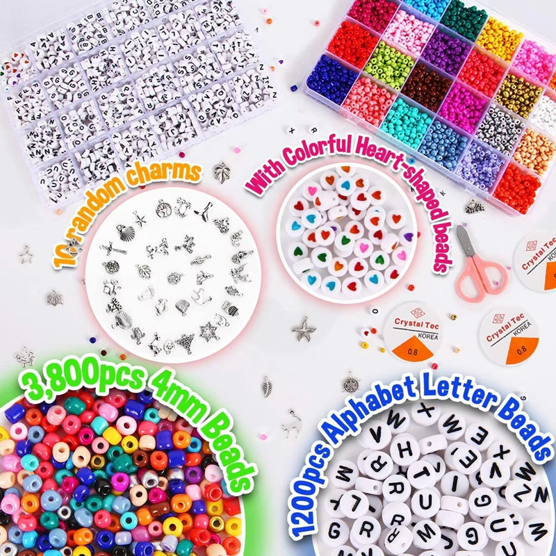 4mm Glass Seed Beads and Letter Beads Kits DIY Fashionable Jewelry Making Set