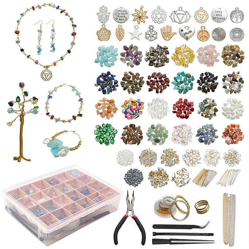 24 colors of natural gemstone beads kit for ring necklace bracelet making kit