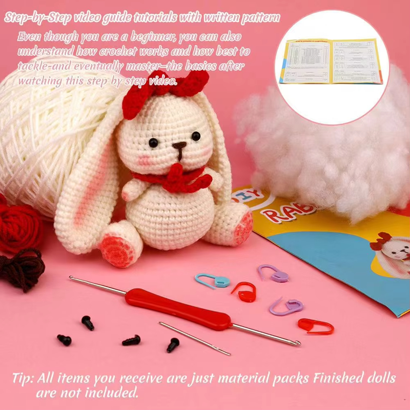 Wholesale Handmade Cotton Plush Toy Kit Cute Rabbit Model for Beginners' Do-It-Yourself Crochet Animal Kits