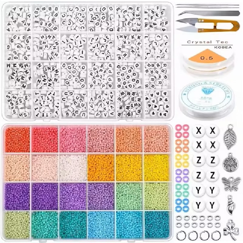 Color Glass Seed Beads and 7*4mm Letter Beads Set DIY Jewelry Making Crafts Kits